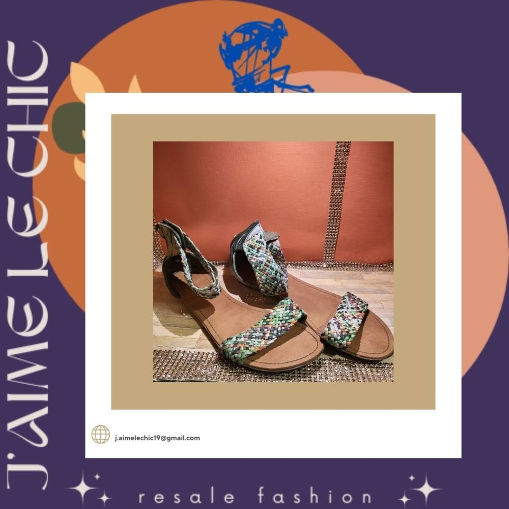Zigi Soho Green Multi-Coloured Sandals with Zip-Up Back